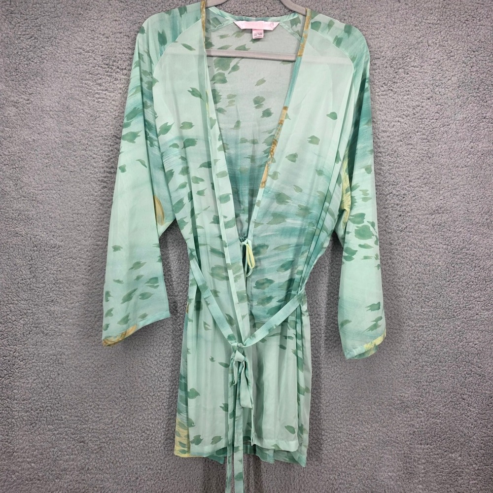 Victorias Secret Sheer Watercolor Robe Green Yellow Abstract One Size